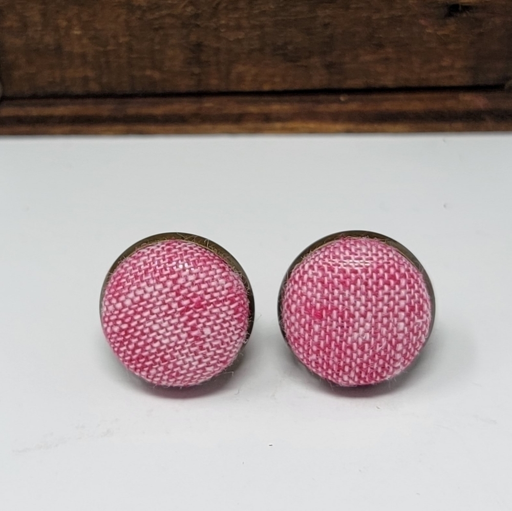 New Handmade | Upcycled Faded Red Solid Button Stud Earrings